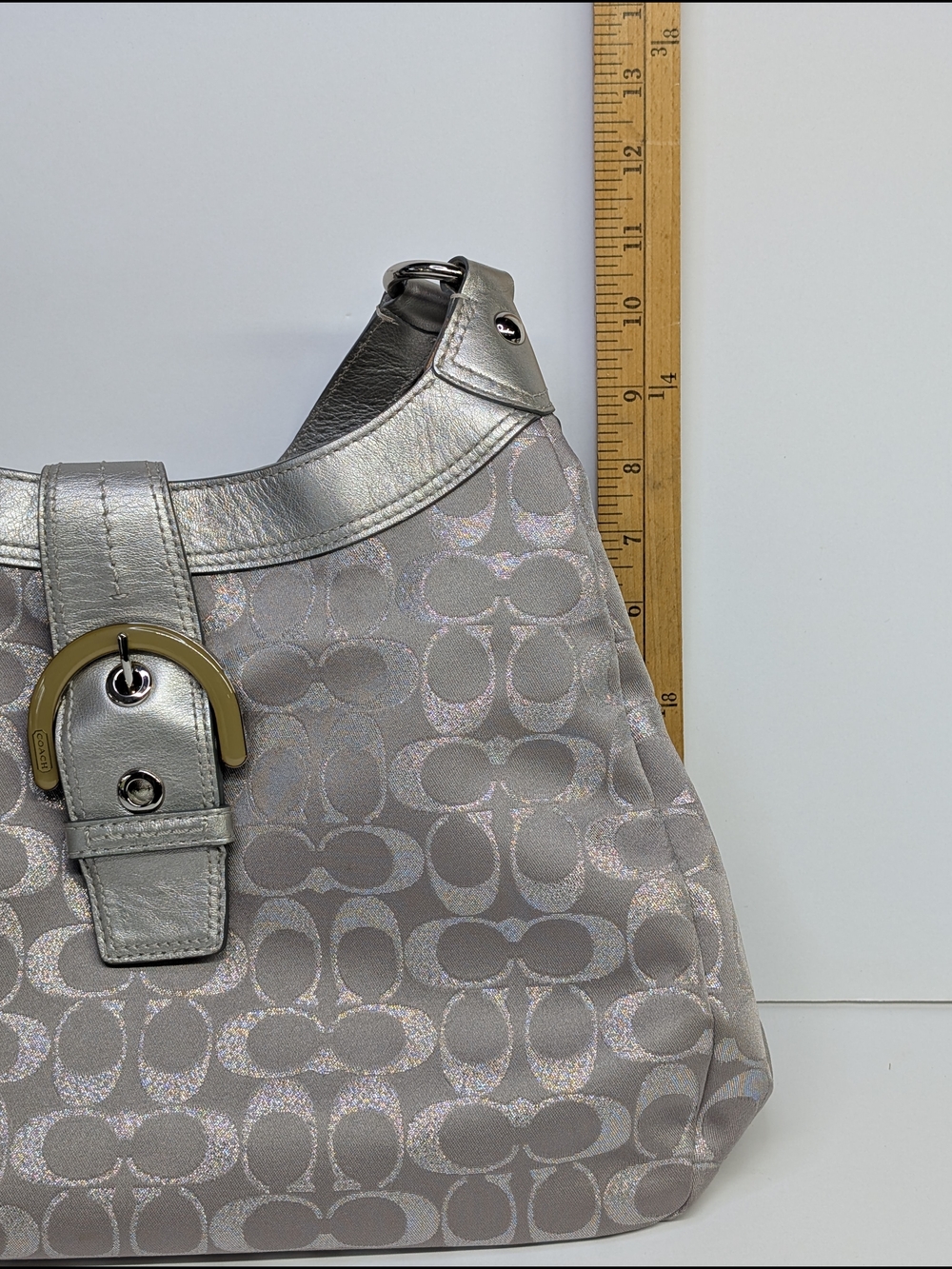 Coach Signature Gray / Silver Canvas / Leather Medium Soho Hobo Bag Purse F18909 - Picture 11 of 12